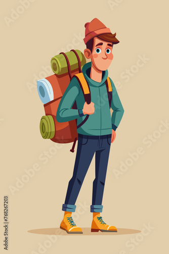 Vector illustration of a backpacker with a lot of stuff on its back.