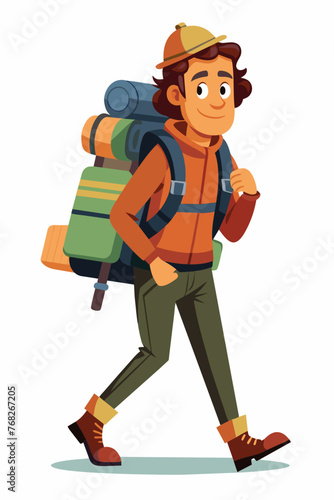 Vector illustration of a backpacker with a lot of stuff on its back.