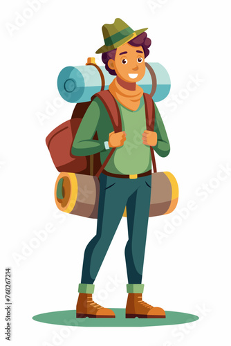 Vector illustration of a backpacker with a lot of stuff on its back.