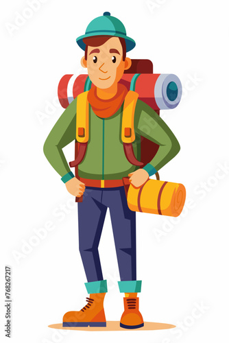 Vector illustration of a backpacker with a lot of stuff on its back.