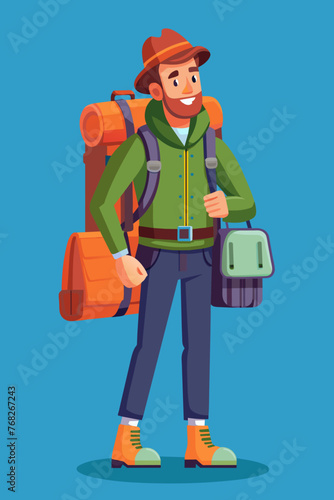 Vector illustration of a backpacker with a lot of stuff on its back.