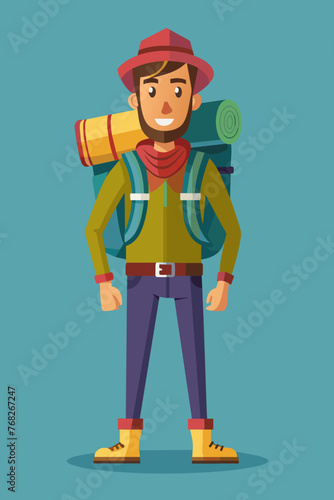 Vector illustration of a backpacker with a lot of stuff on its back.