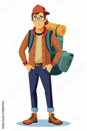 Vector illustration of a backpacker with a lot of stuff on its back.