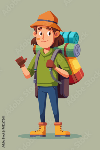 Vector illustration of a backpacker with a lot of stuff on its back.