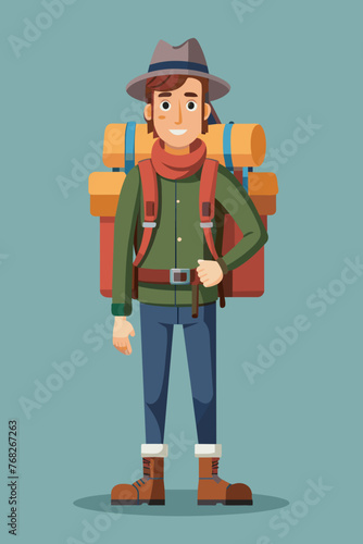 Vector illustration of a backpacker with a lot of stuff on its back.