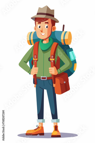 Vector illustration of a backpacker with a lot of stuff on its back.