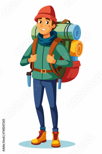 Vector illustration of a backpacker with a lot of stuff on its back.