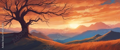 Amazing sunlit mountains, in illustrator form