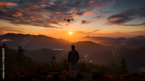 Drone Capturing Majestic Outdoors: A Harmonious Blend of Technology and Nature at Sunset