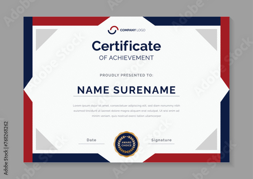 red and blue minimalist certificate design template
