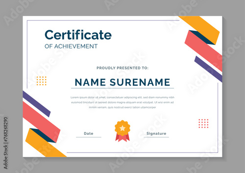 simple and modern certificate design template with colorful shape