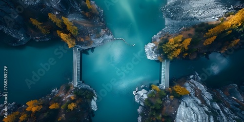 Swiss Alps water dam reservoir: Sustainable hydropower for combating global warming. Concept Swiss Alps, water dam, reservoir, sustainable hydropower, global warming photo