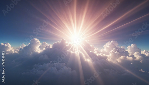 3d render. Abstract fantasy background of light rays shining behind the cloud. Illuminated cumulus
