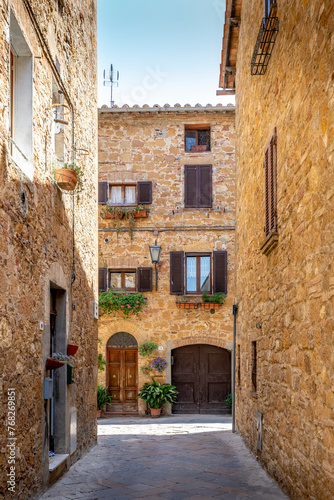 Pienza, Italy - July 24, 2023: Beautiful city of Pienza in Tuscany, Italy