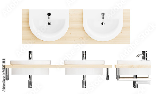Obraz na płótnie White Bathroom Sink Variations with Chrome Details on a Black Background w salonie