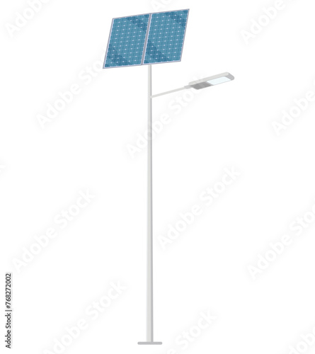 Street light pole with solar panel isolated on white, vector illustration