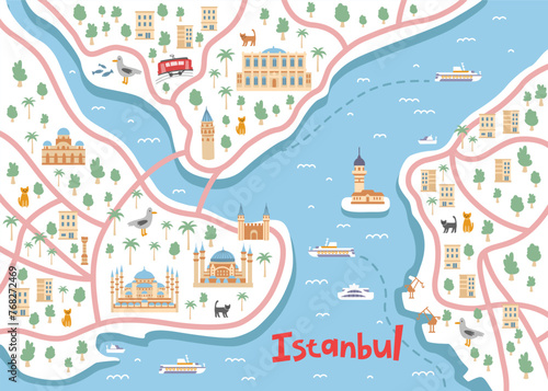 Map of the center of Istanbul with attractive points