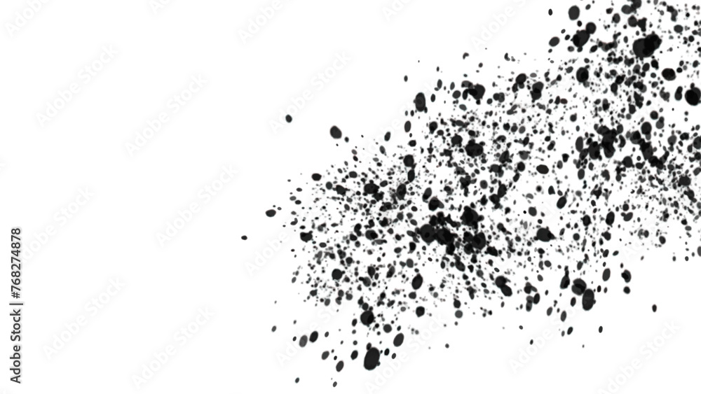 Black charcoal dust, gunpowder on white background