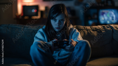  Teenager holding a controler, symbolizing addiction and danger of video games