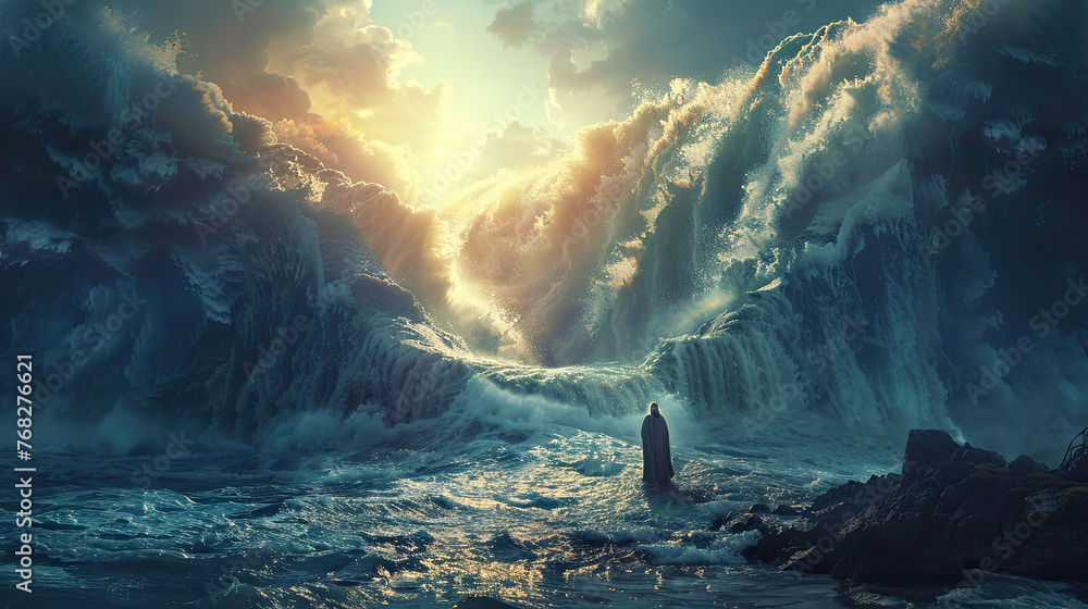 Moses opening the Red Sea. - obrazy, fototapety, plakaty 