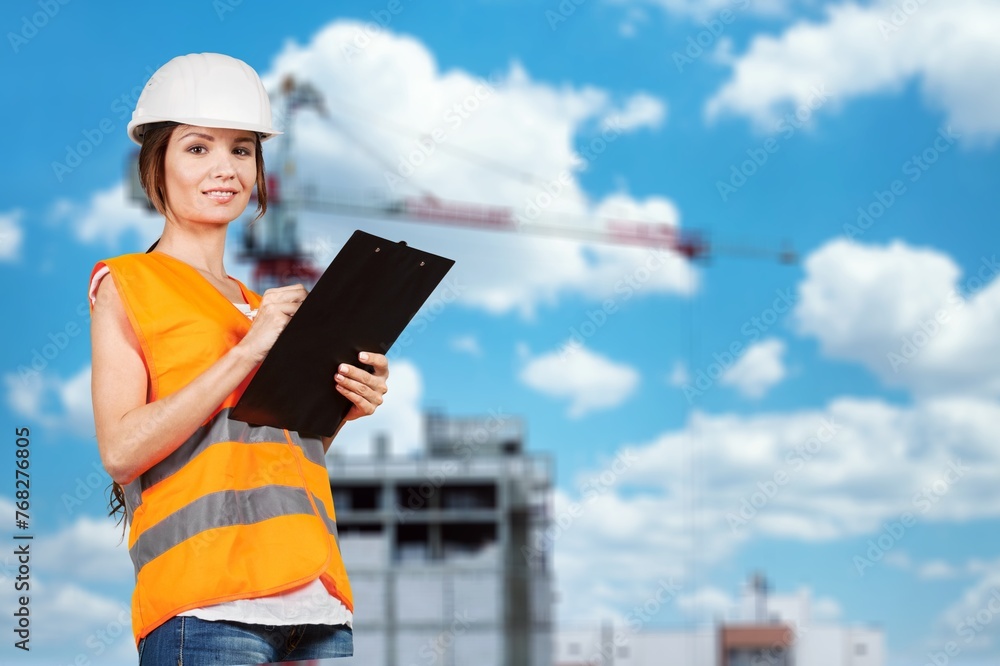 Portrait of engineer worker at construction site Portrait of engineer worker at construction site
