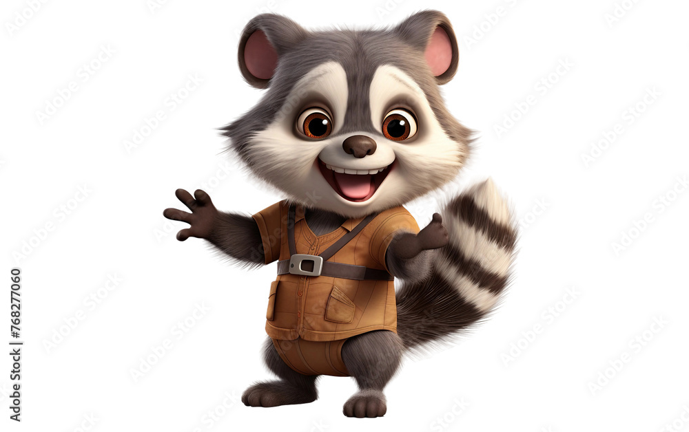 Smiling Raccoon in Dark Coat Isolated On Transparent Background PNG.