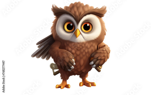 Majestic Brown Owl Standing Isolated On Transparent Background PNG.