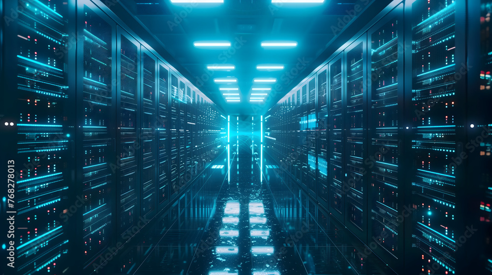 Fototapeta premium data center, brimming with advanced servers, robust network infrastructure, and cutting-edge technology for optimal data management