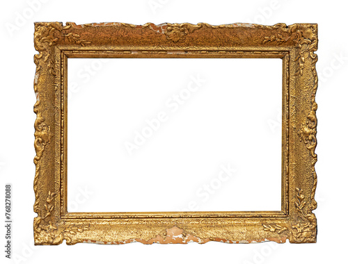 Vintage blank gold empty frame isolated on white background © Tatty