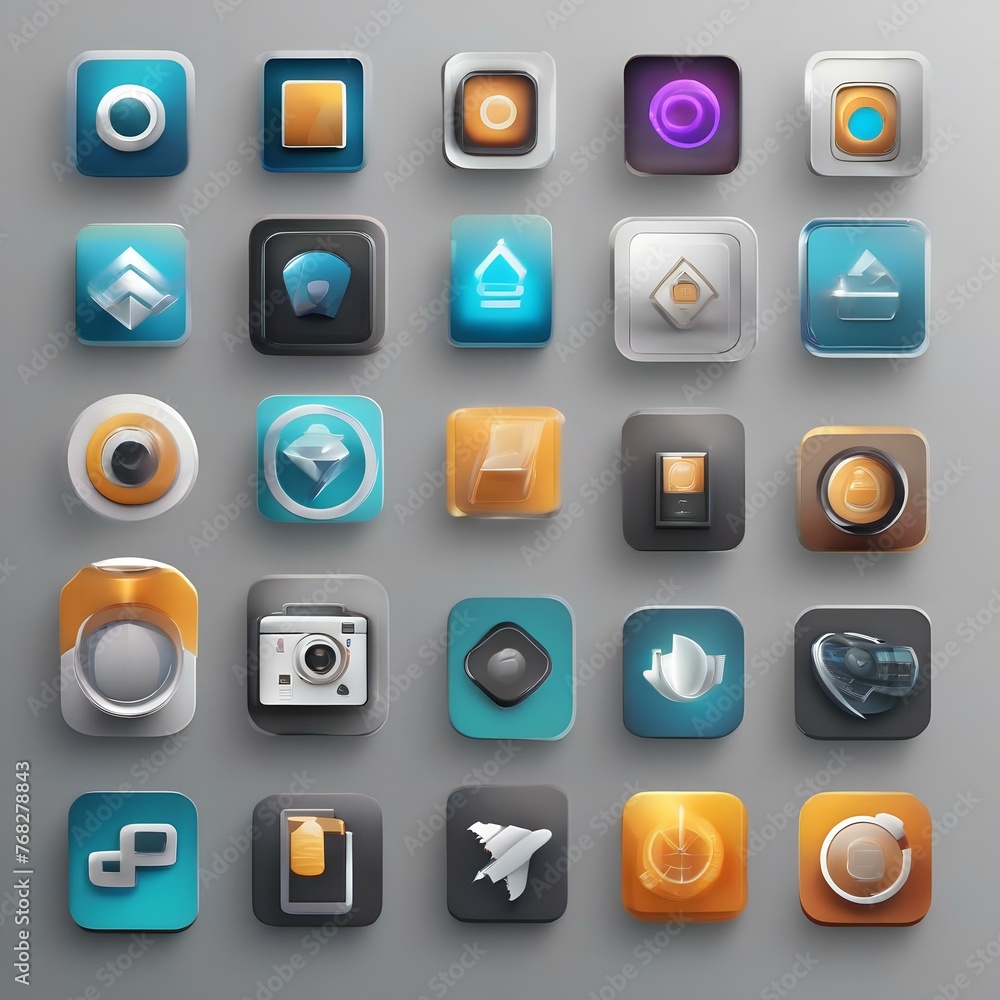 A set of icon designs for a mobile app, featuring modern and sleek symbols for app functions2 A set of icon designs for a mobile app, featuring modern and sleek symbols for app functions2