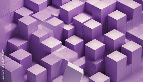 Geometric composition with purple cubes, 3d render