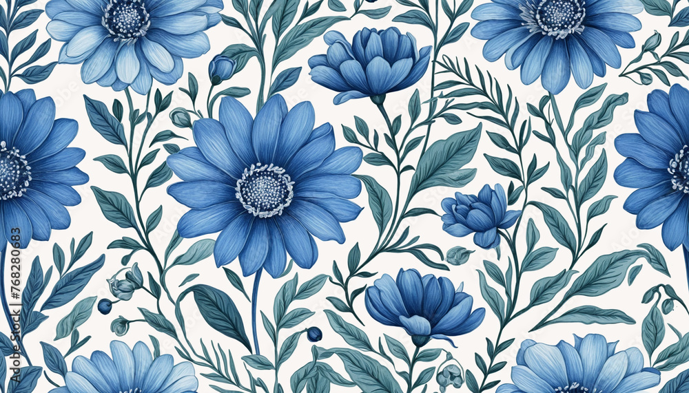 Blue flowers background pattern watercolor floral