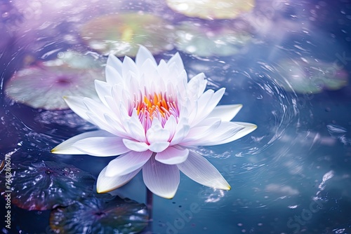 Floating lotos flower in blue water, spiritual landscape, japanese inspiration, thai art natural relaxing background