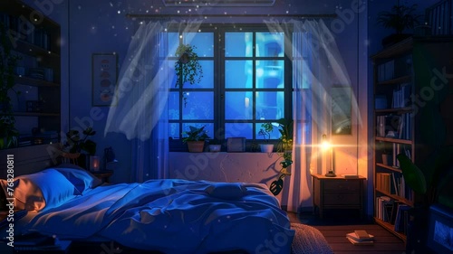 Bedroom scene with lofi atmosphere, animated virtual repeating seamless 4k	
