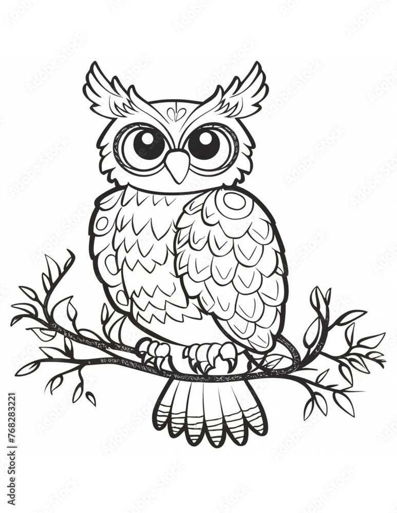 Naklejka premium owl on a branch coloring page for children