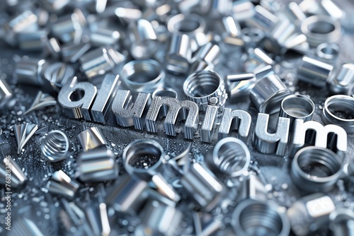 a sign that spells "aluminum" surrounded by aluminum metal