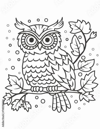 owl on a branch coloring page for children photo