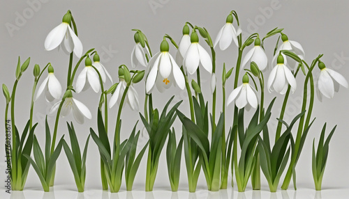 collection of soft pastel snowdrops flowers isolated on a transparent background