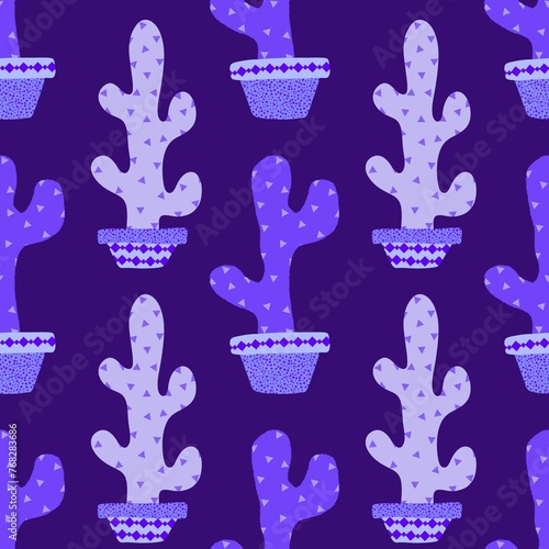 Summer floral seamless cartoon cactus pattern for wrapping paper and fabrics and linens and vacation accessories © Tetiana