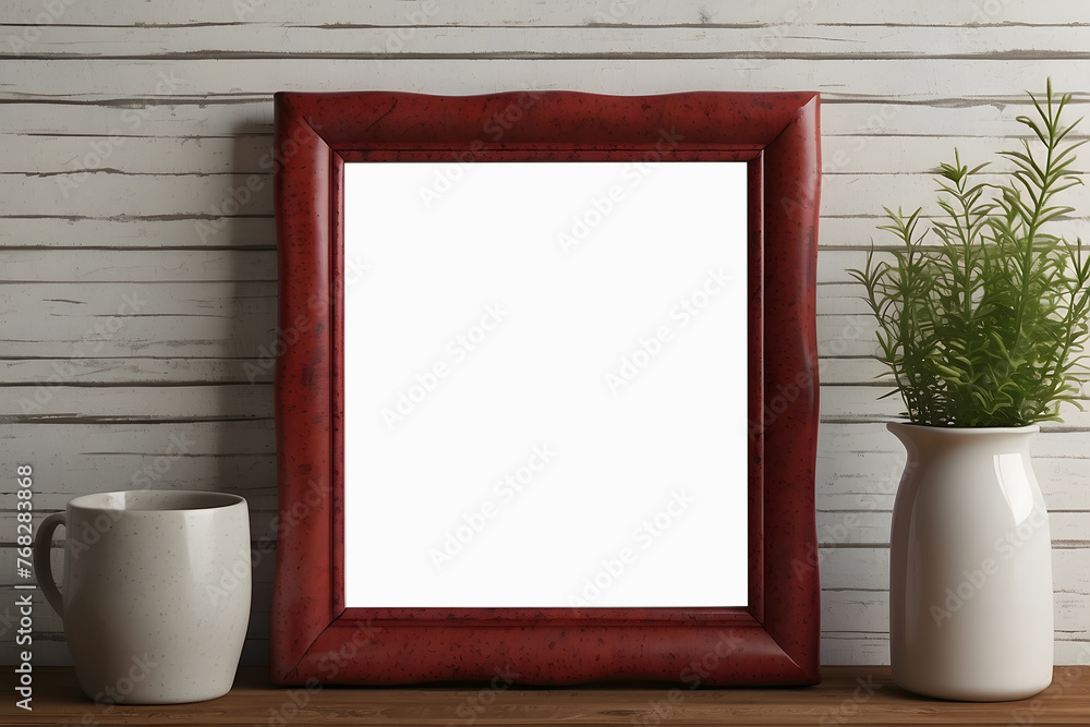 An empty frame mockup with a classic tartan plaid fabric border adds a cozy and traditional touch to a study. An empty frame mockup with a classic tartan plaid fabric border adds a cozy and traditional touch to a study.