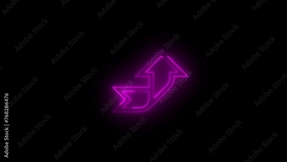 Neon glowing pink color arrow direction left to up icon animation black background Neon glowing pink color arrow direction left to up icon animation black background
