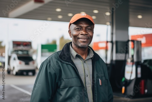 Portrait of a smiling middle aged male gas station worker