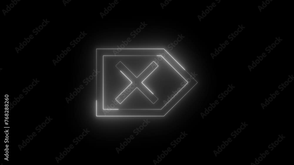 Neon glowing white color delete key icon animation black background Neon glowing white color delete key icon animation black background
