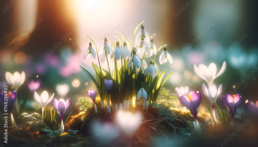 Spring Awakening in a Radiant Flower Field at Dawn