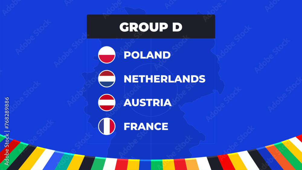 Naklejka premium Group D of the European football tournament in Germany 2024! Group stage of European soccer competitions in Germany