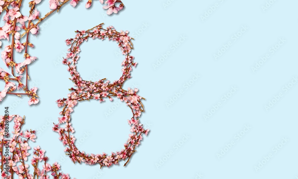 International happy Women's Day with fresh flowers International happy Women's Day with fresh flowers