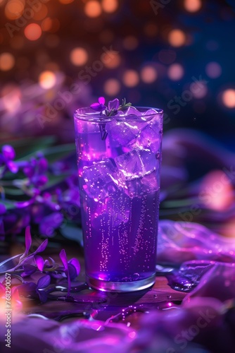 Bright purple lavender drink. Dynamic advertising image for menu, magazine