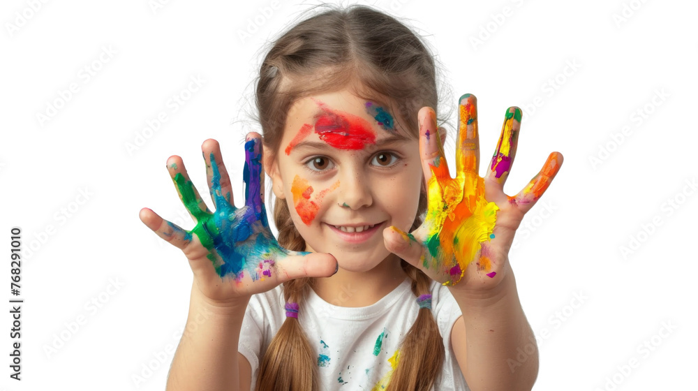 Portrait of a child with hands dirty from paint Portrait of a child with hands dirty from paint