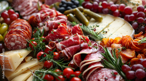 Close-up photo of gourmet charcuterie, cold cuts, high quality cuisine art