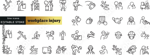 Set of linear preventing workplace injury icons. Thin outline icons pack. Vector illustration